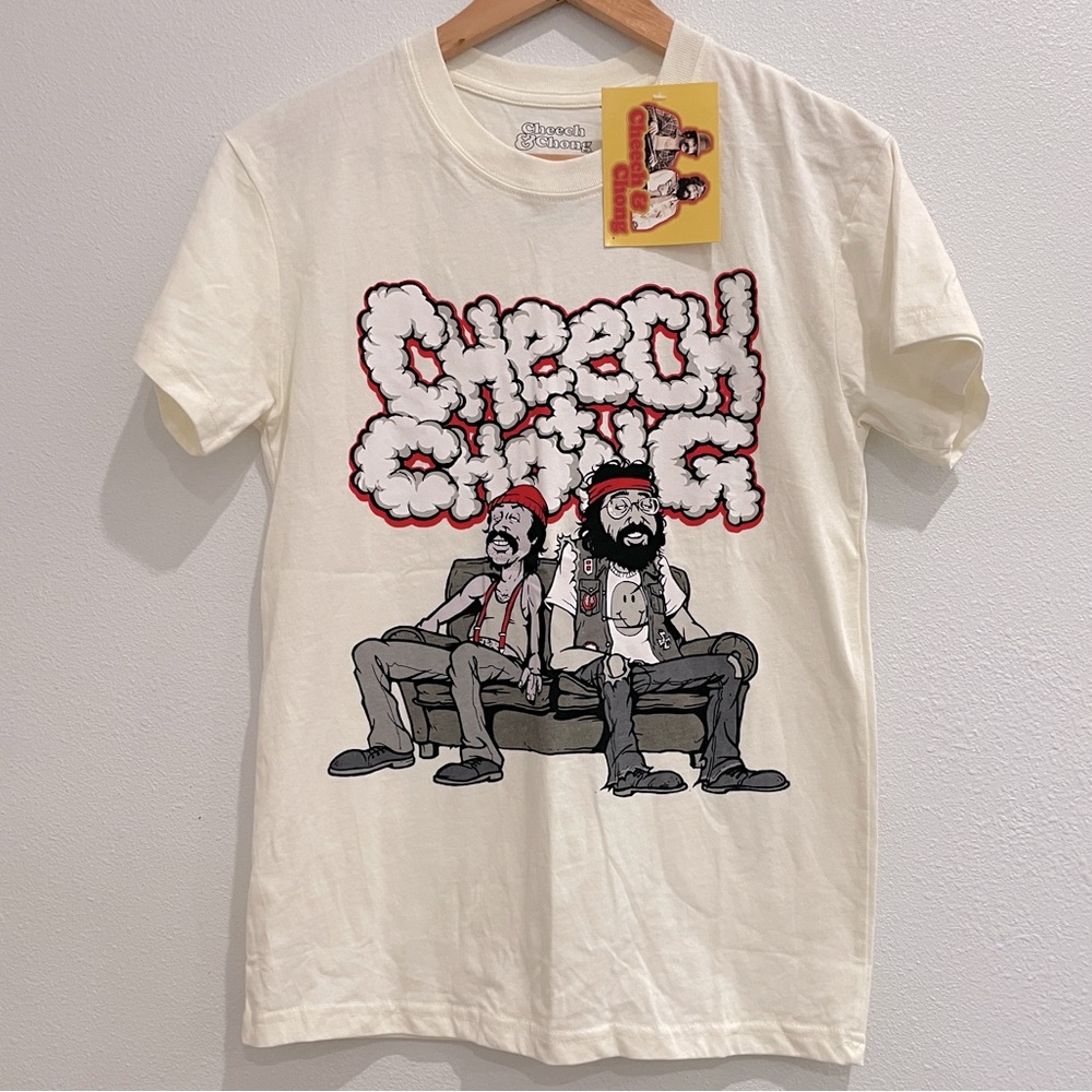 NEW Cheech & Chong Mens Graphic T-Shirt Cream Short‎ Sleeve Size S
